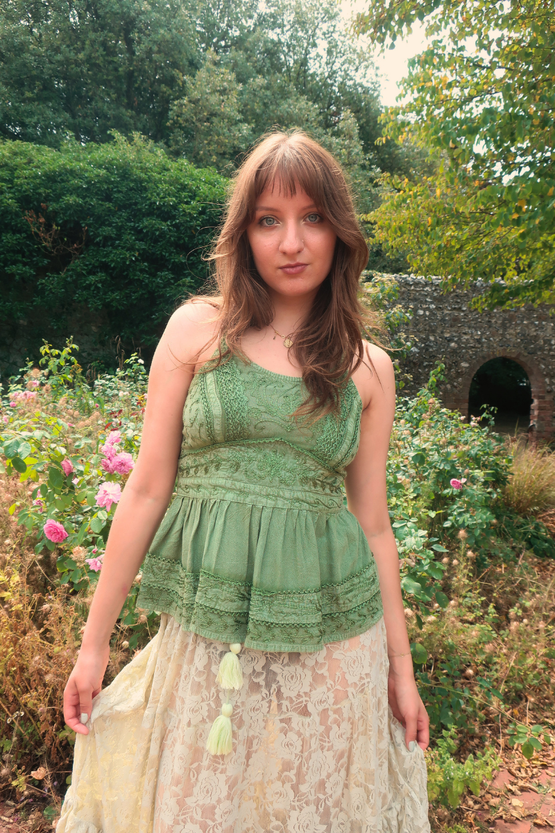Embroidered Camisole in Dusty Sage