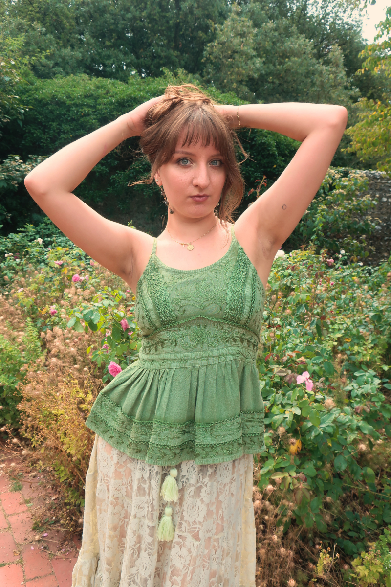 Embroidered Camisole in Dusty Sage