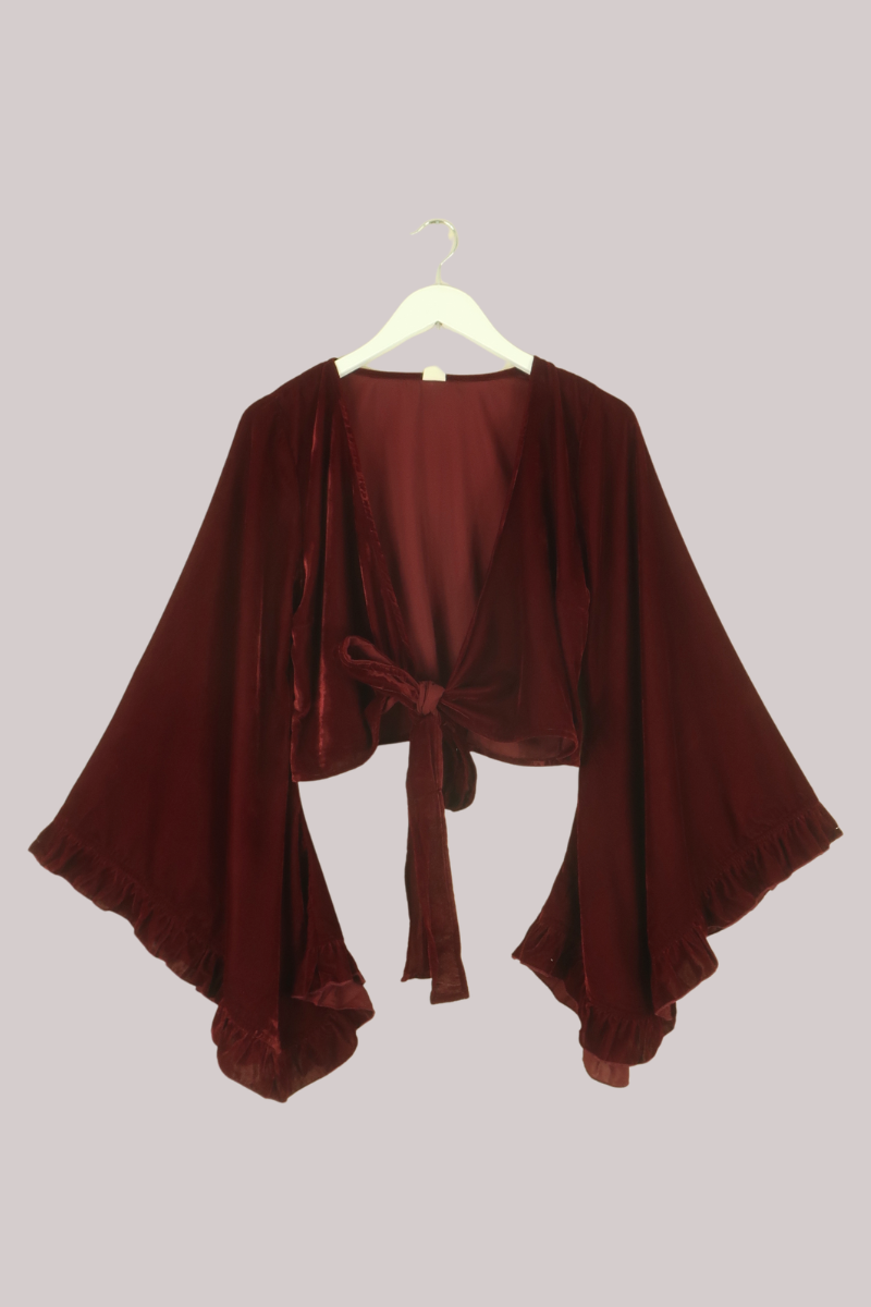 Khroma Venus Wrap Top in Cherry Wine Red Velvet