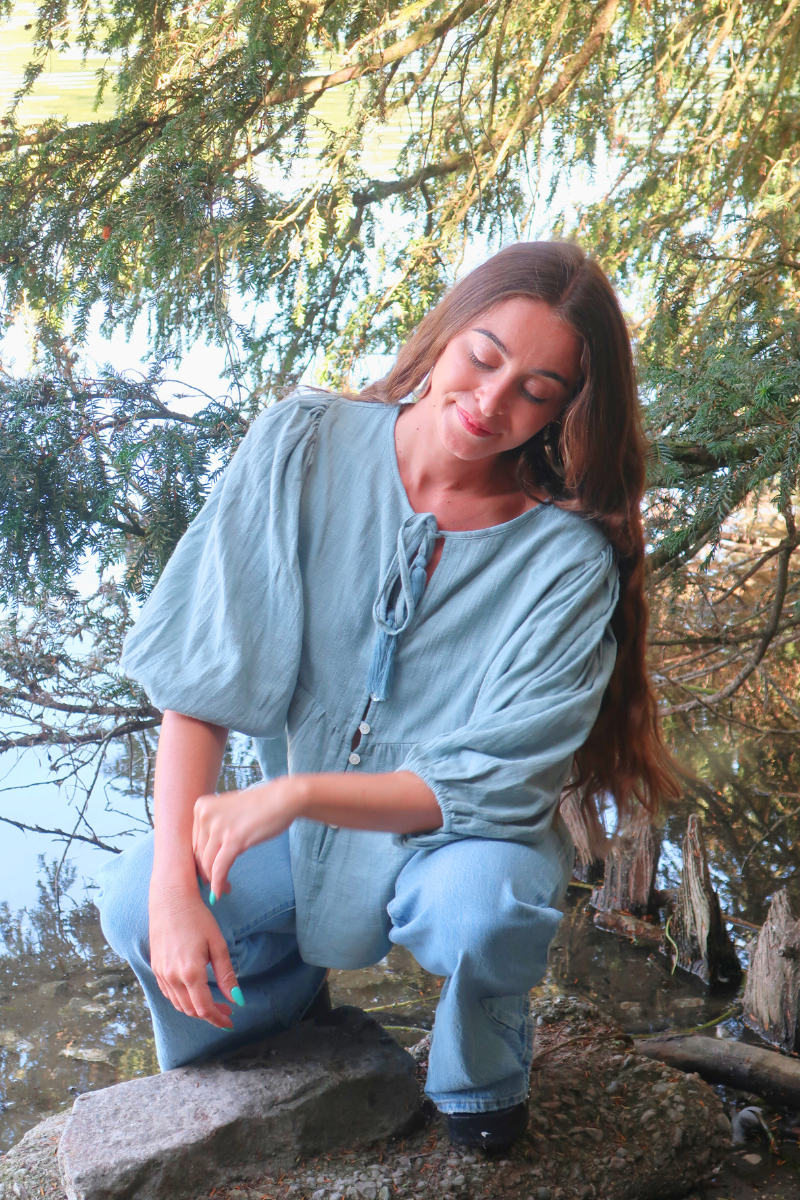 Iris Folk Top in Quill Blue