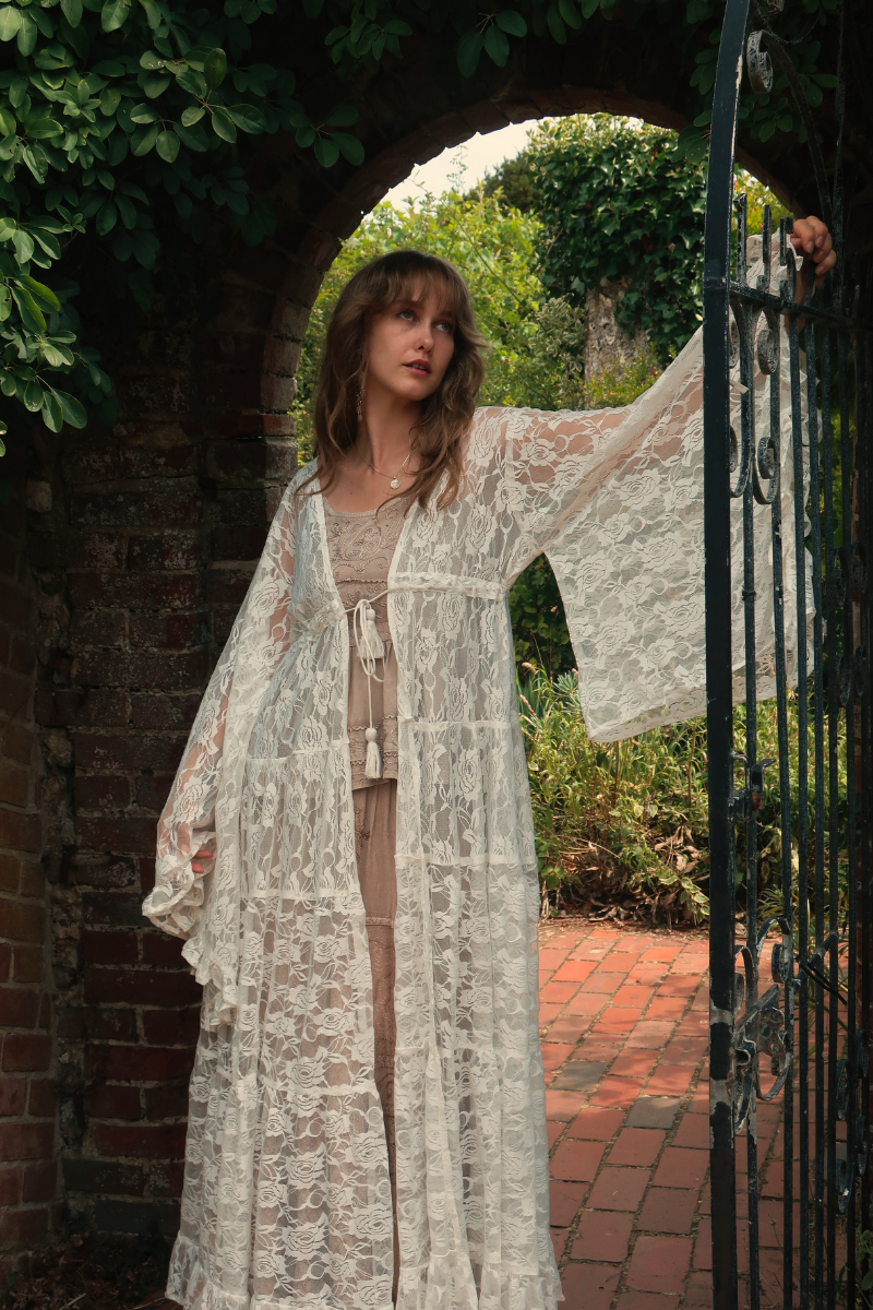 Circe Maxi Gown in White Swan Chantilly Lace