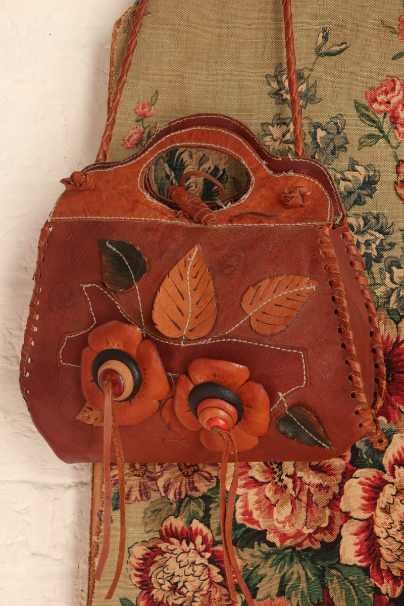 Vintage Bag - Leather Autumn Poppies