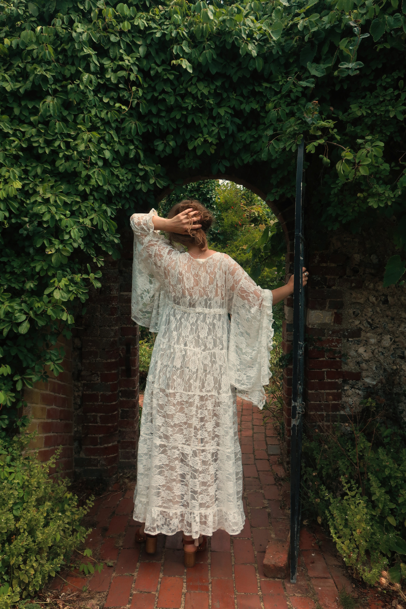 Circe Maxi Gown in White Swan Chantilly Lace