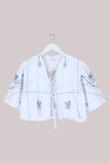 Francesca Vintage Tablecloth Cropped Blouse in Prairie Cross Stitch - Free Size