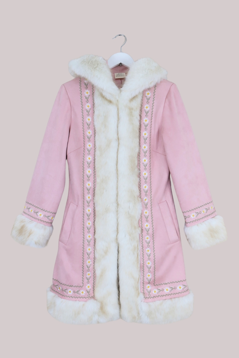 Suki Hooded Embroidered Afghan Coat in Middlemarch Pink