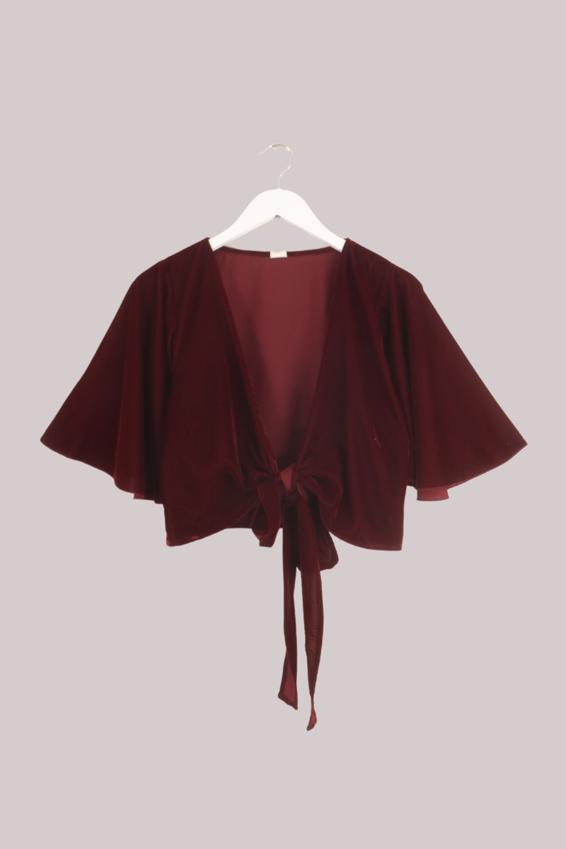 Khroma Angel Wrap Top in Cherry Wine Red Velvet