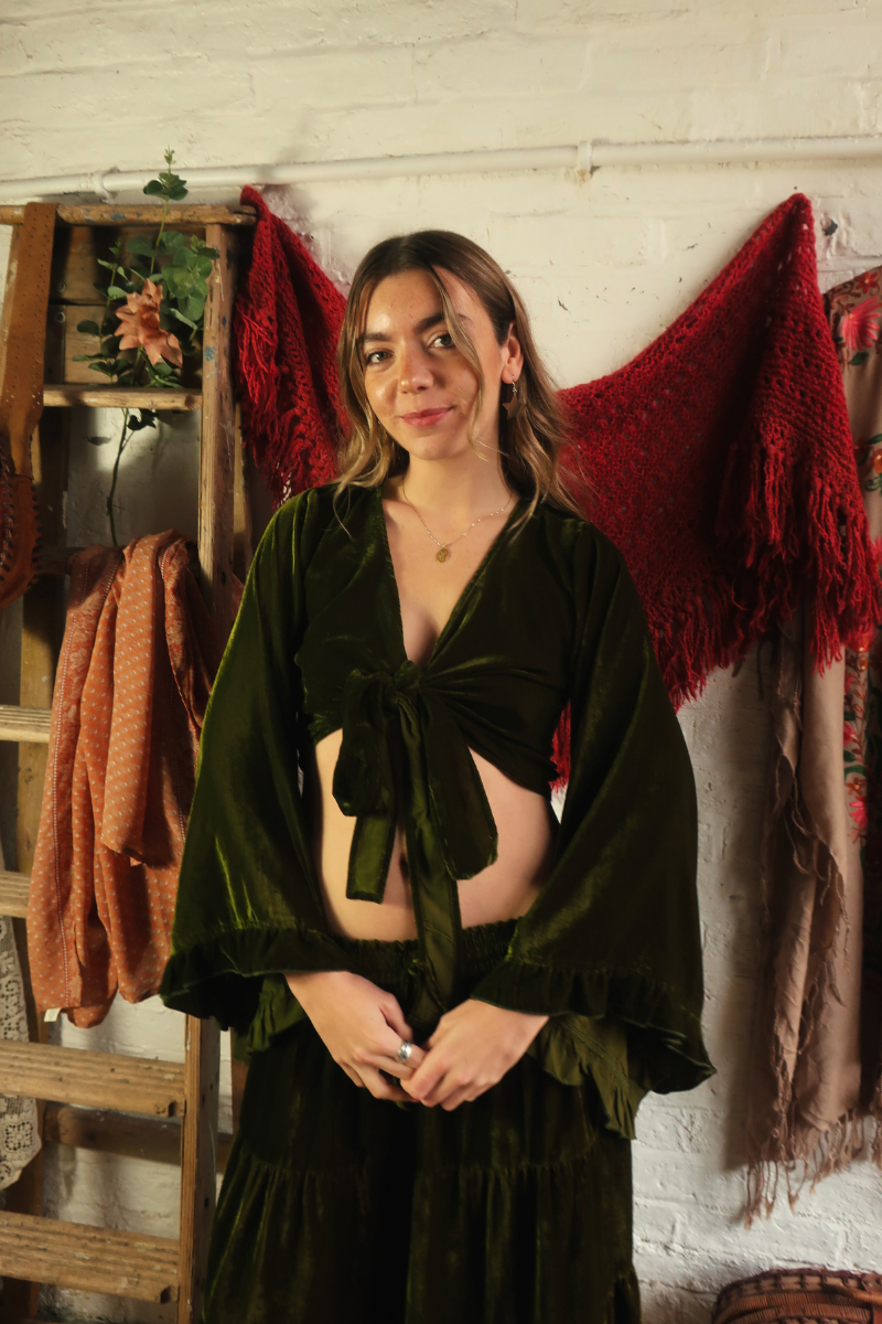 Khroma Venus Wrap Top in Ophelia Green Velvet