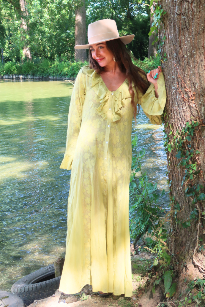 Harriet Lace Robe Dress in Wish Green Daisies