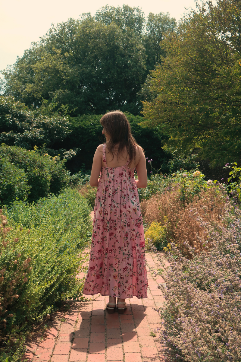 Amelia Pinafore Maxi Dress in Daydream Pink Roses