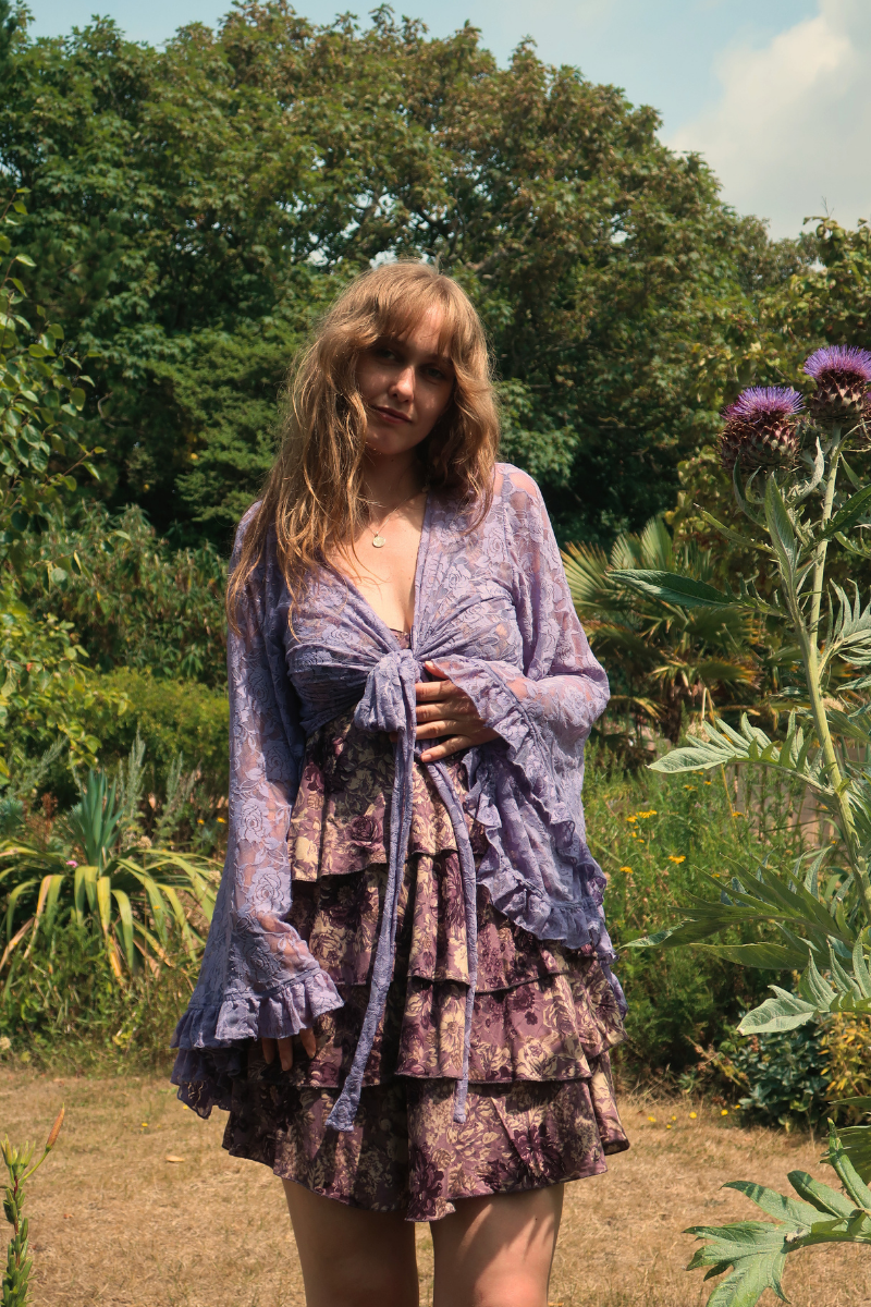 Venus Wrap Top in Periwinkle Purple Chantilly Lace