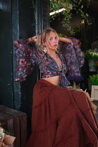 Venus Wrap Top in Pigeon Blue Floral Burn Out Velvet