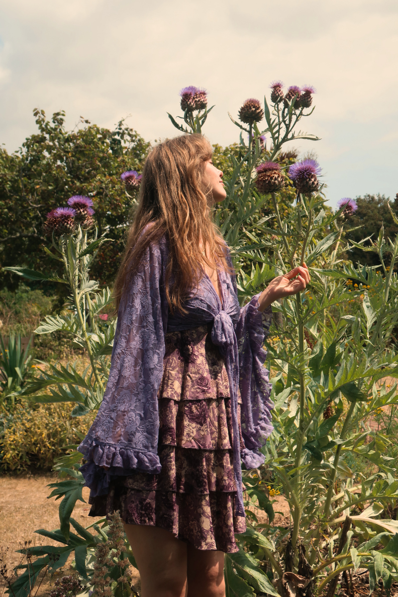 Venus Wrap Top in Periwinkle Purple Chantilly Lace