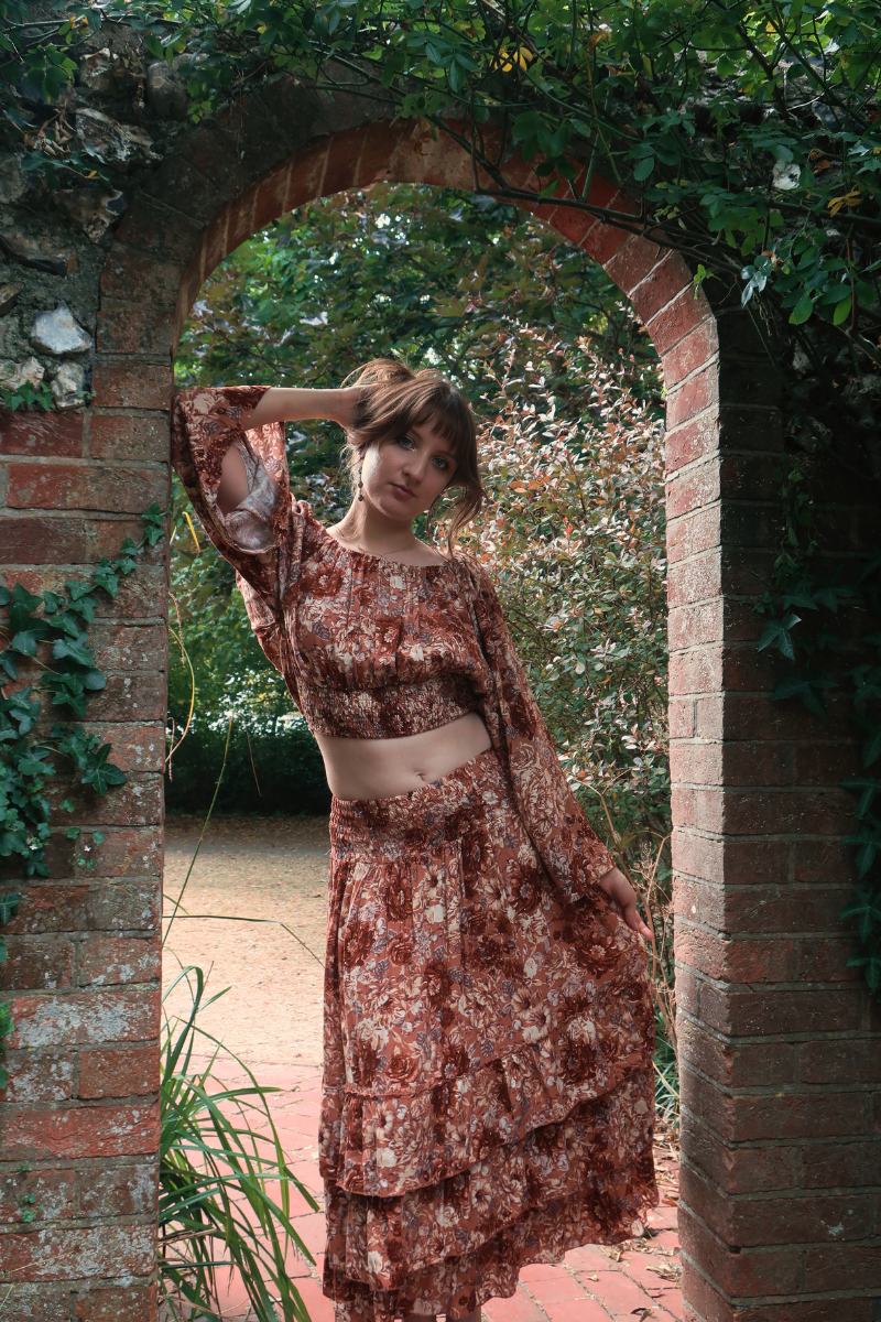 Paloma Ruffle Midi Skirt in Terracotta Blush Floral
