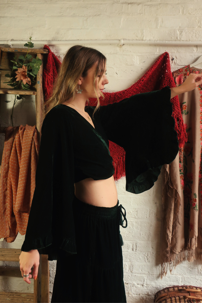 Khroma Venus Wrap Top in Nottingham Green Velvet