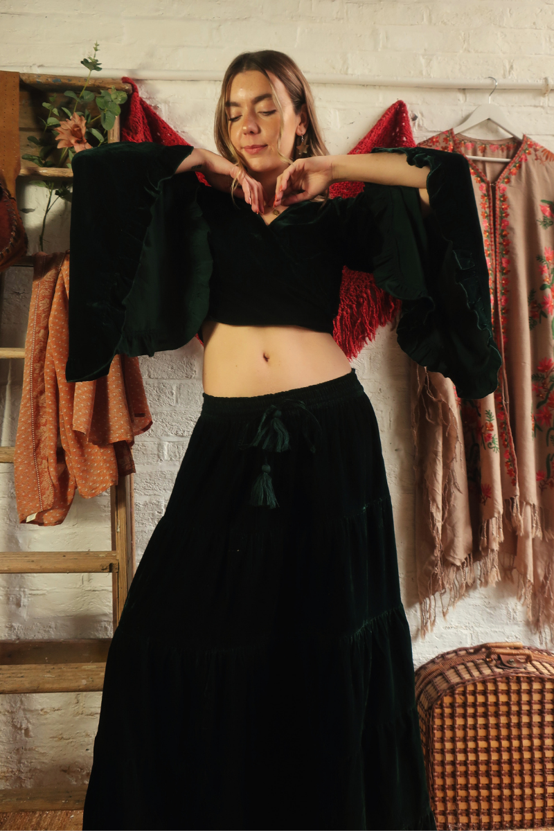 Khroma Venus Maxi Skirt in Nottingham Green Velvet