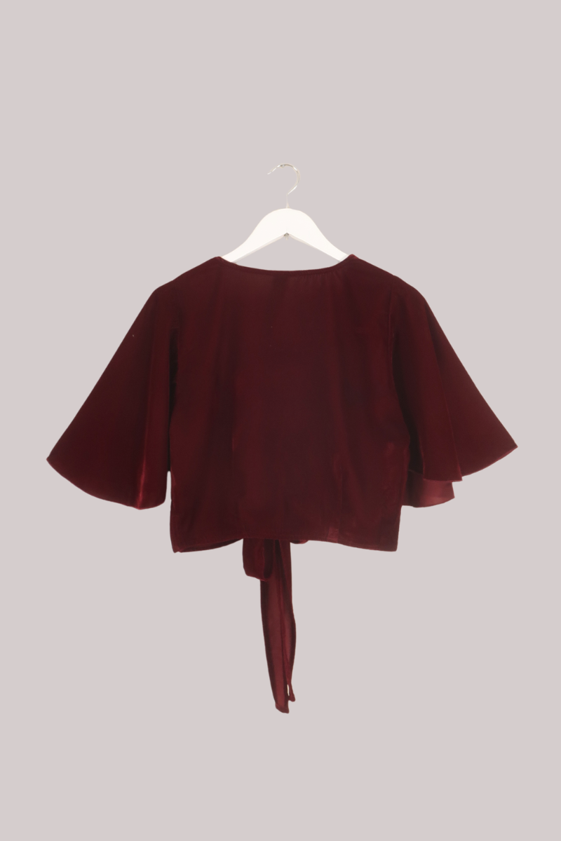 Khroma Angel Wrap Top in Cherry Wine Red Velvet
