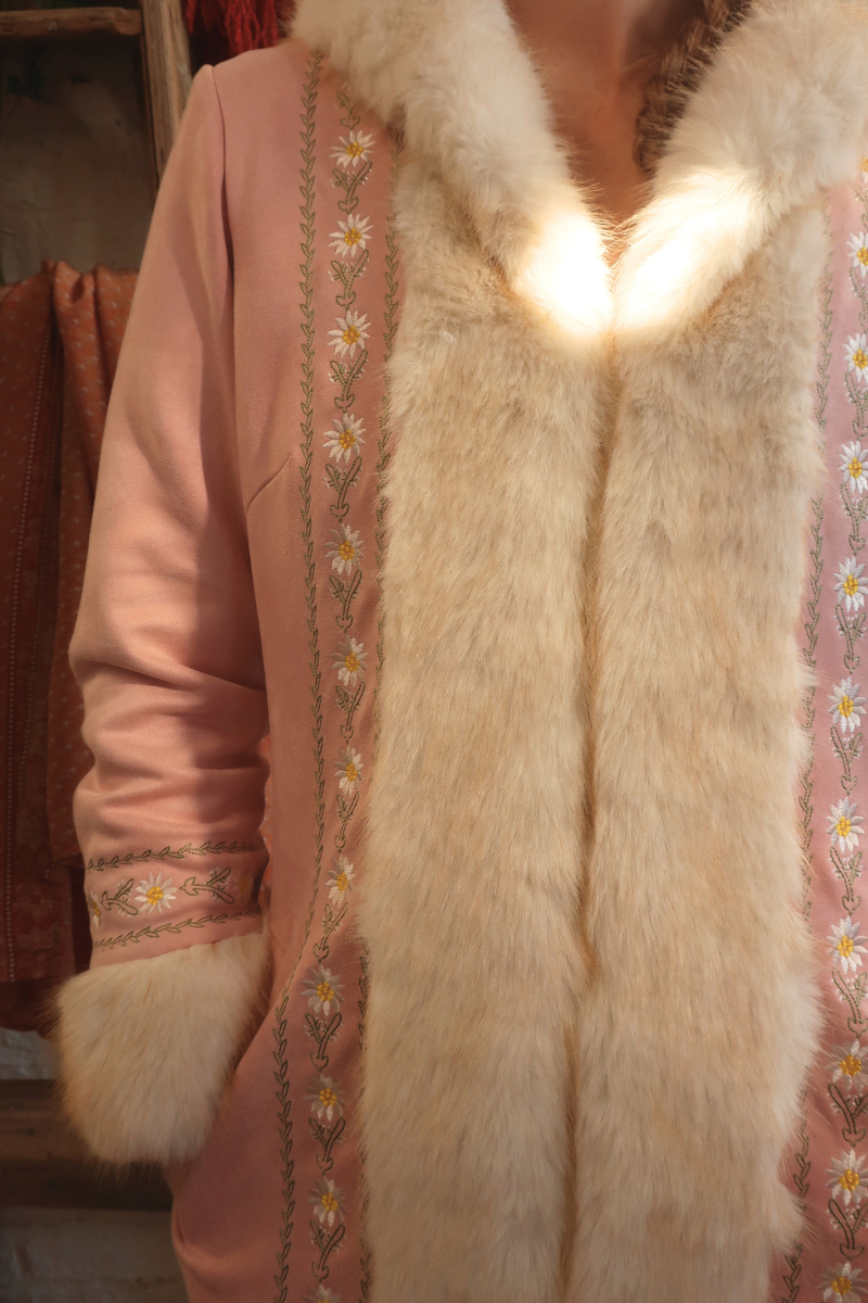 Suki Hooded Embroidered Afghan Coat in Middlemarch Pink