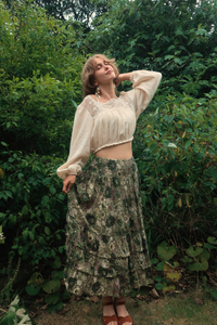Paloma Ruffle Midi Skirt in Eucalyptus Green Floral