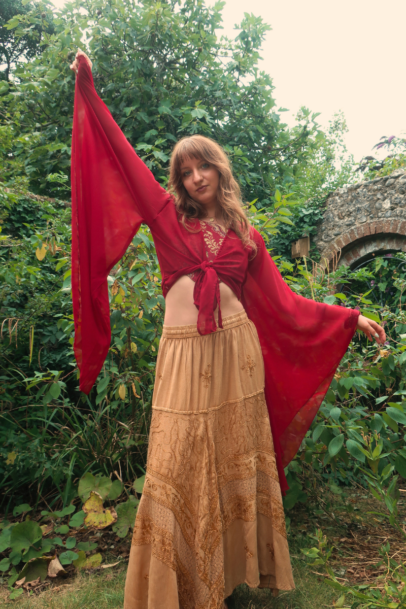 The Madonna Sheer Wrap Top in Confessions Red