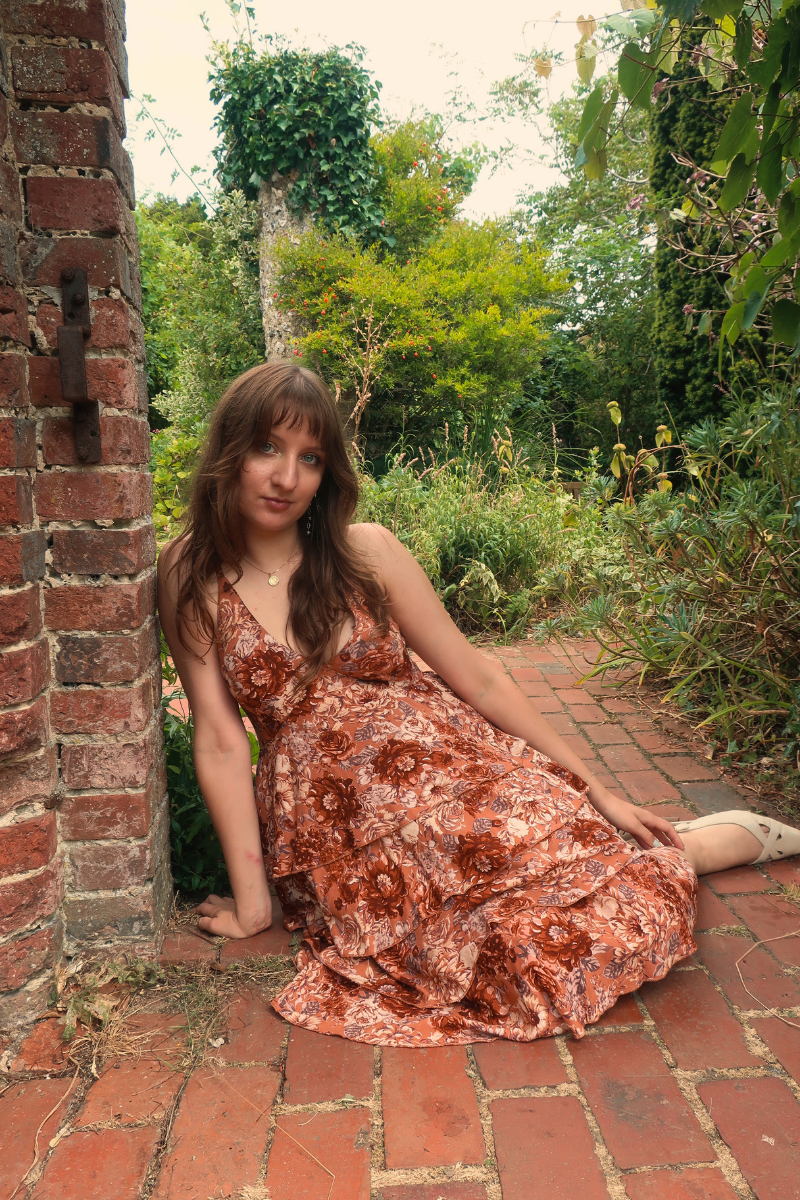 Celeste Babydoll Mini Dress in Terracotta Blush Floral
