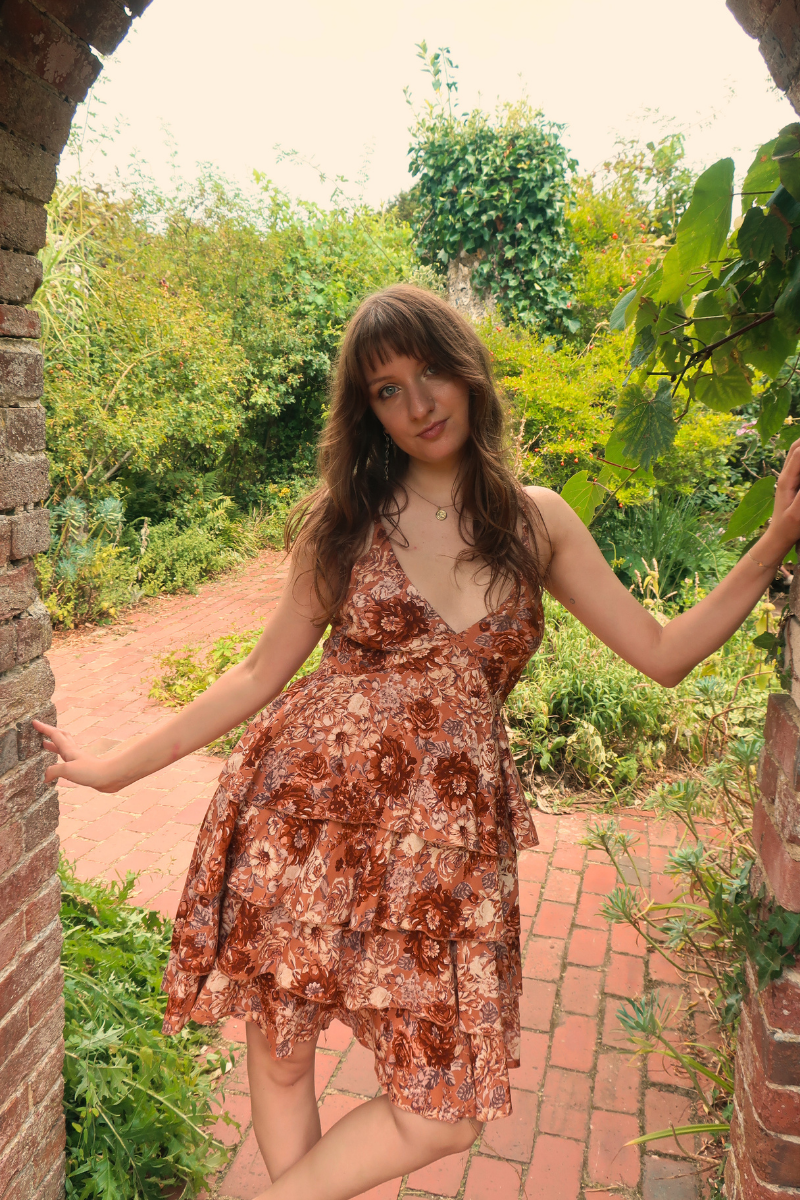 Celeste Babydoll Mini Dress in Terracotta Blush Floral