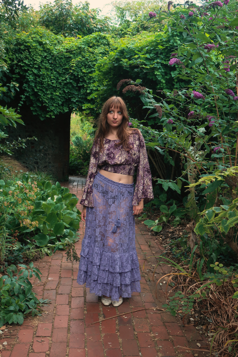 Wendy Maxi Skirt in Periwinkle Purple Chantilly Lace