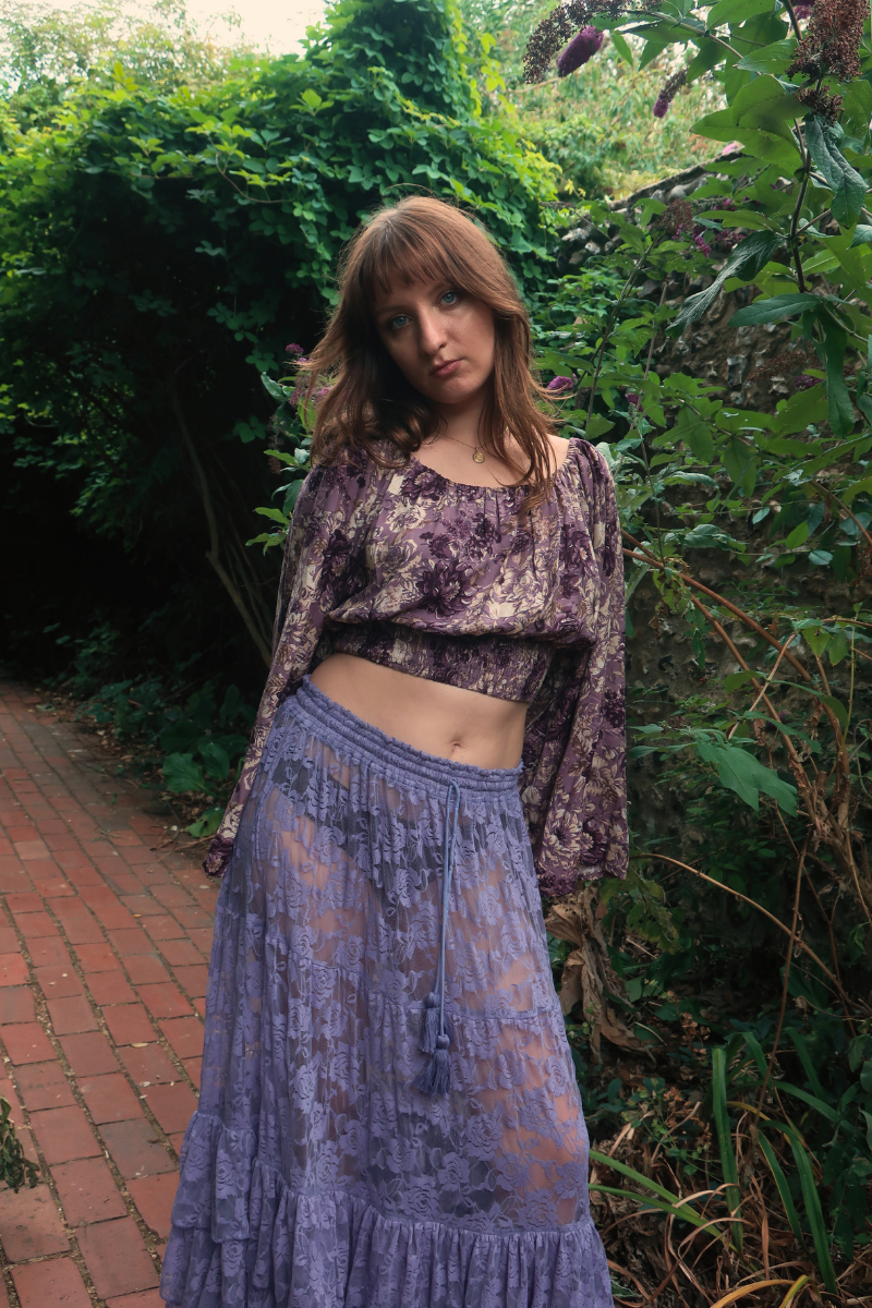 Wendy Maxi Skirt in Periwinkle Purple Chantilly Lace