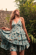 Celeste Babydoll Mini Dress in Breeze Blue Roses
