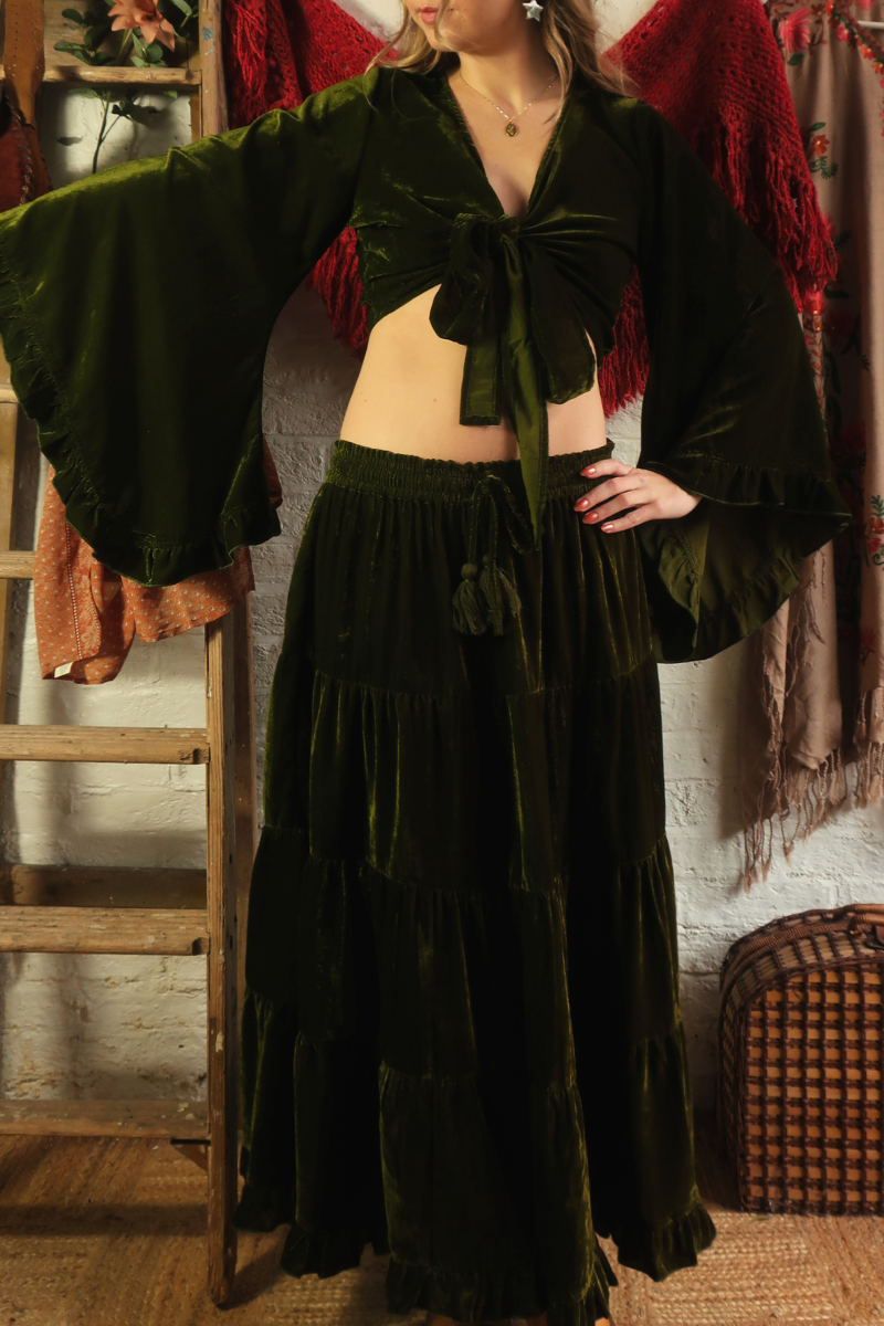 Khroma Venus Maxi Skirt in Ophelia Green Velvet