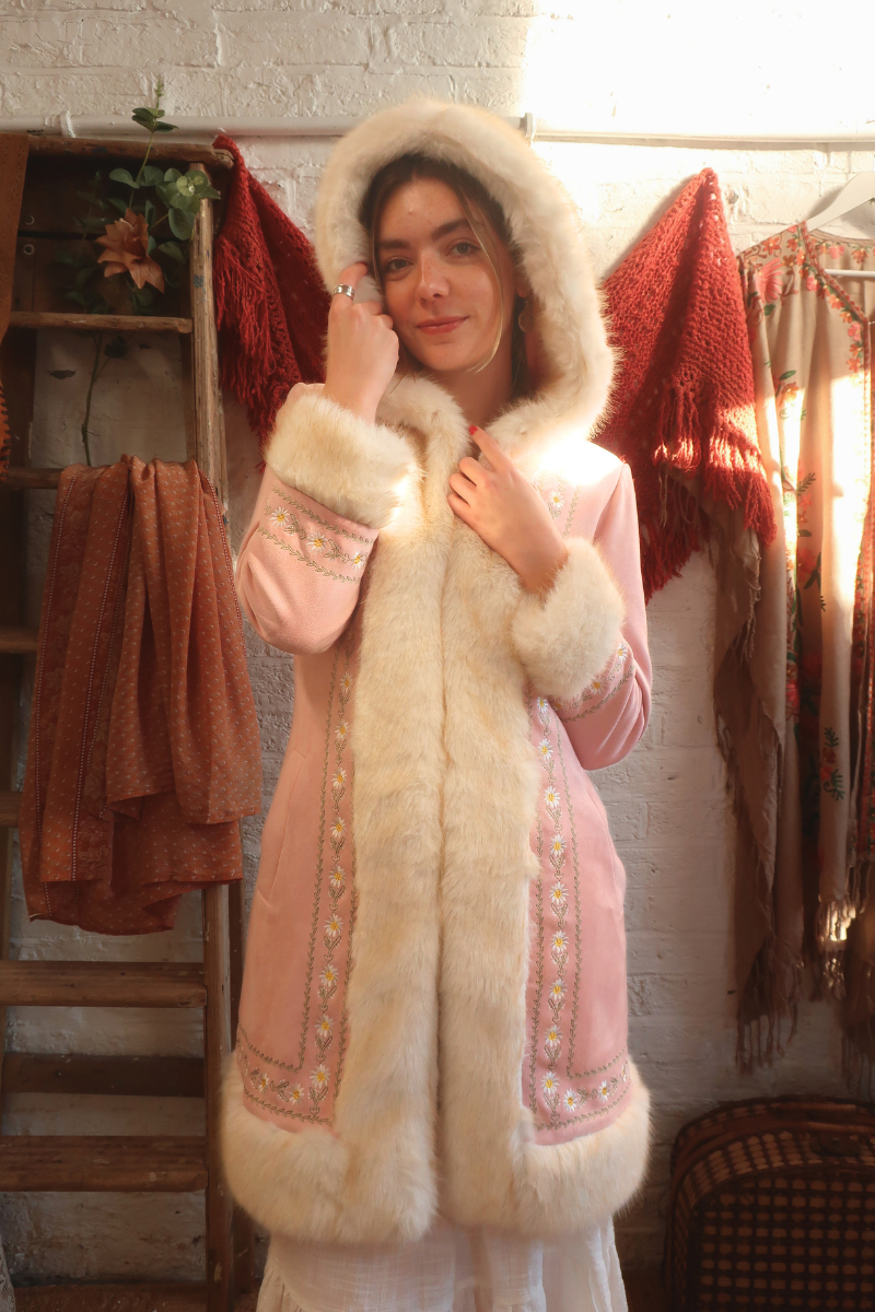 Suki Hooded Embroidered Afghan Coat in Middlemarch Pink