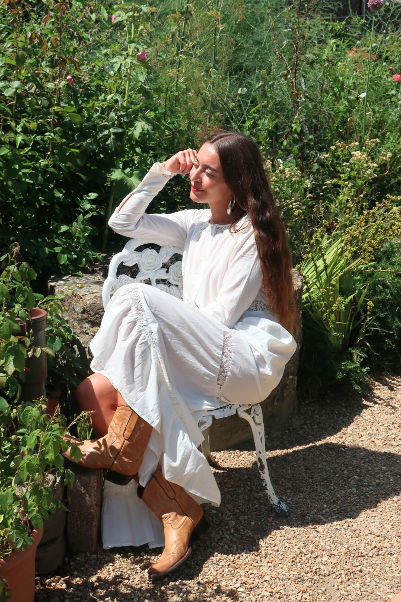 Elizabeth Button-Up Maxi in Diary White Lace