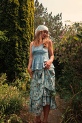 Paloma Ruffle Midi Skirt in Breeze Blue Roses