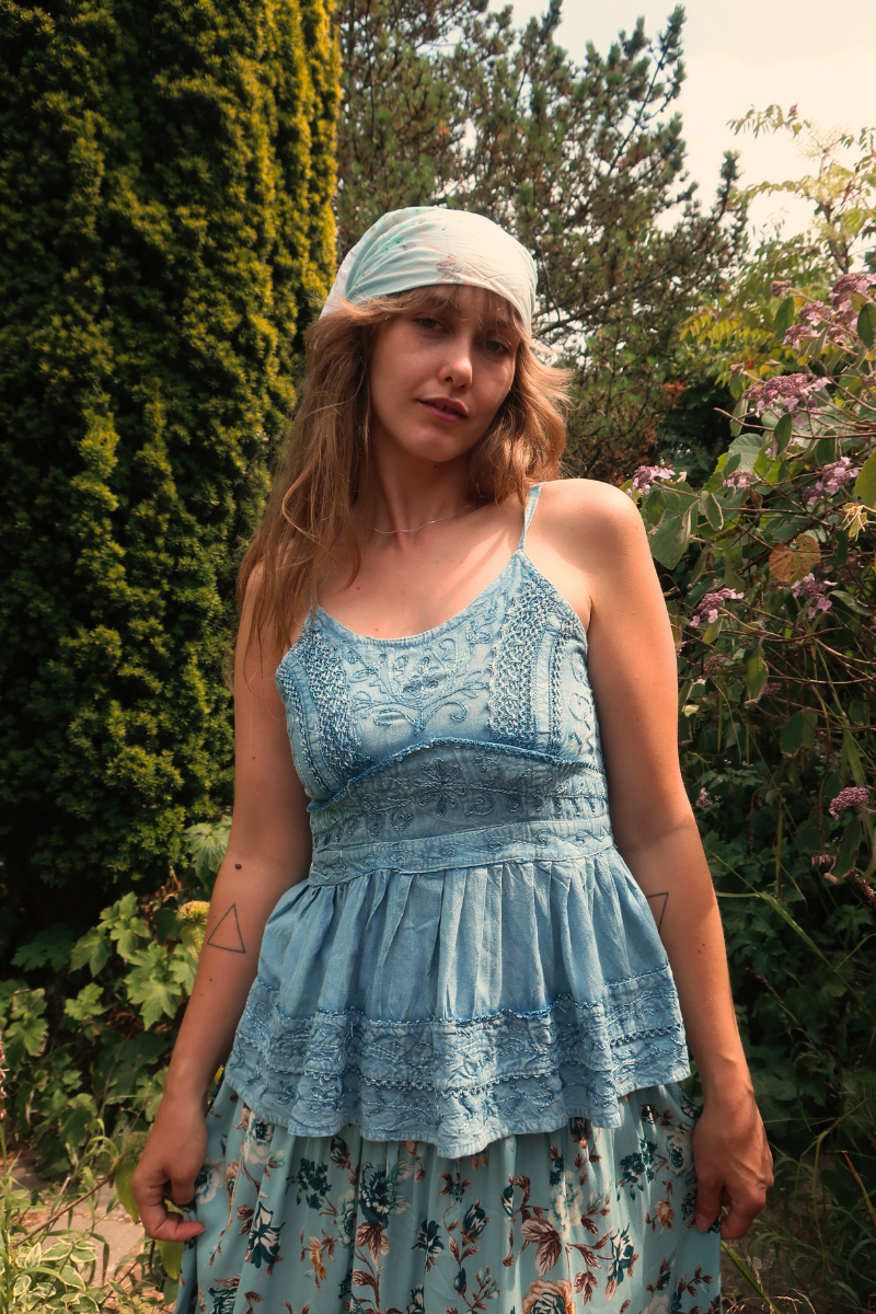Embroidered Camisole in Hydrangea Blue