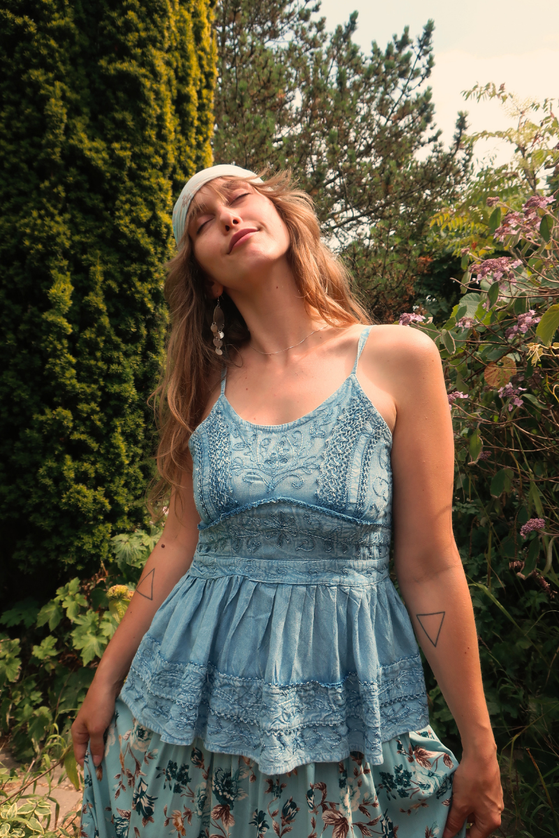 Embroidered Camisole in Hydrangea Blue