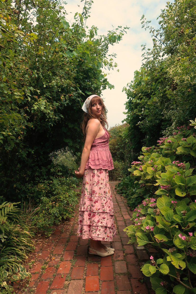 Paloma Ruffle Midi Skirt in Daydream Pink Roses