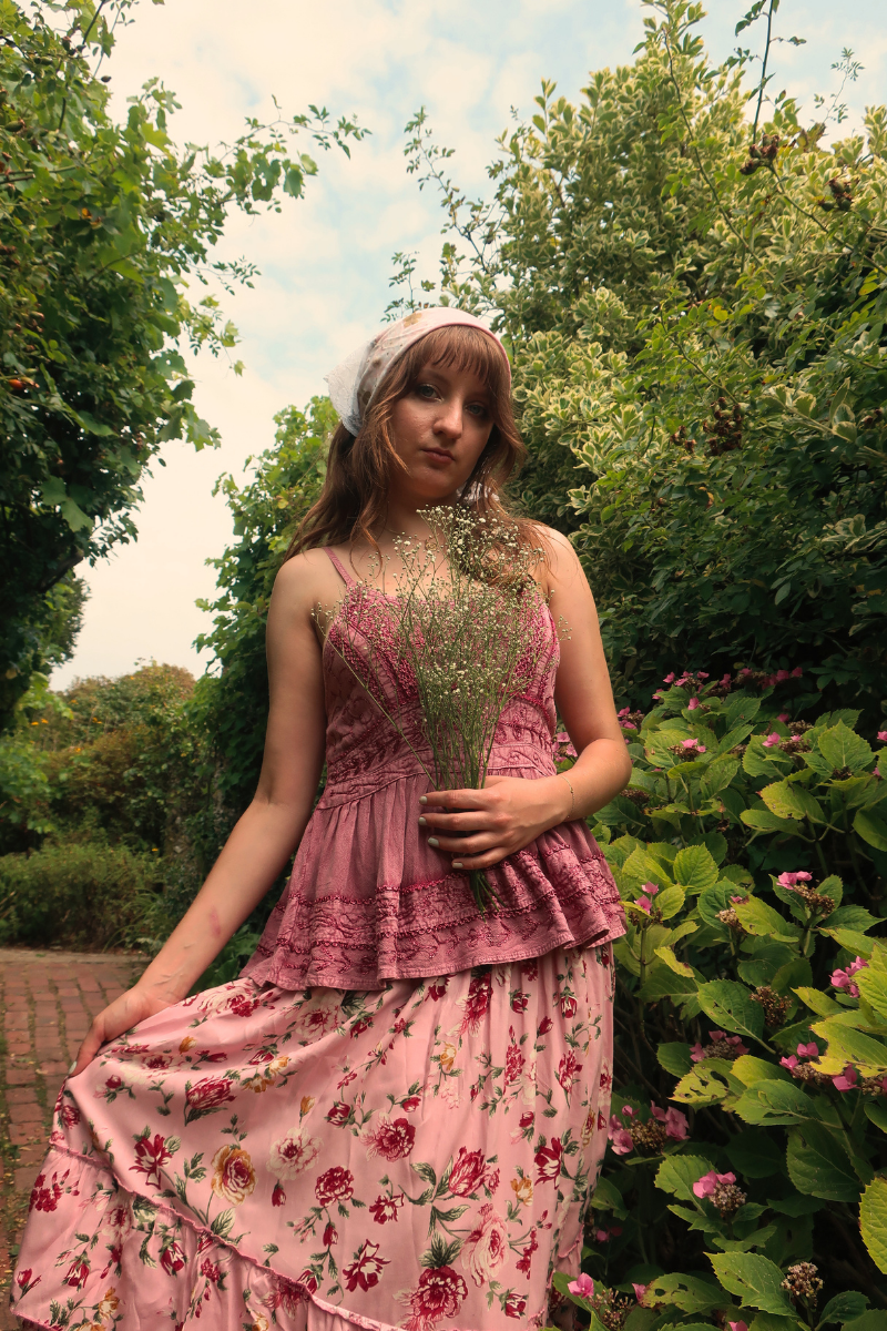 Paloma Ruffle Midi Skirt in Daydream Pink Roses