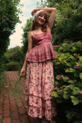 Paloma Ruffle Midi Skirt in Daydream Pink Roses