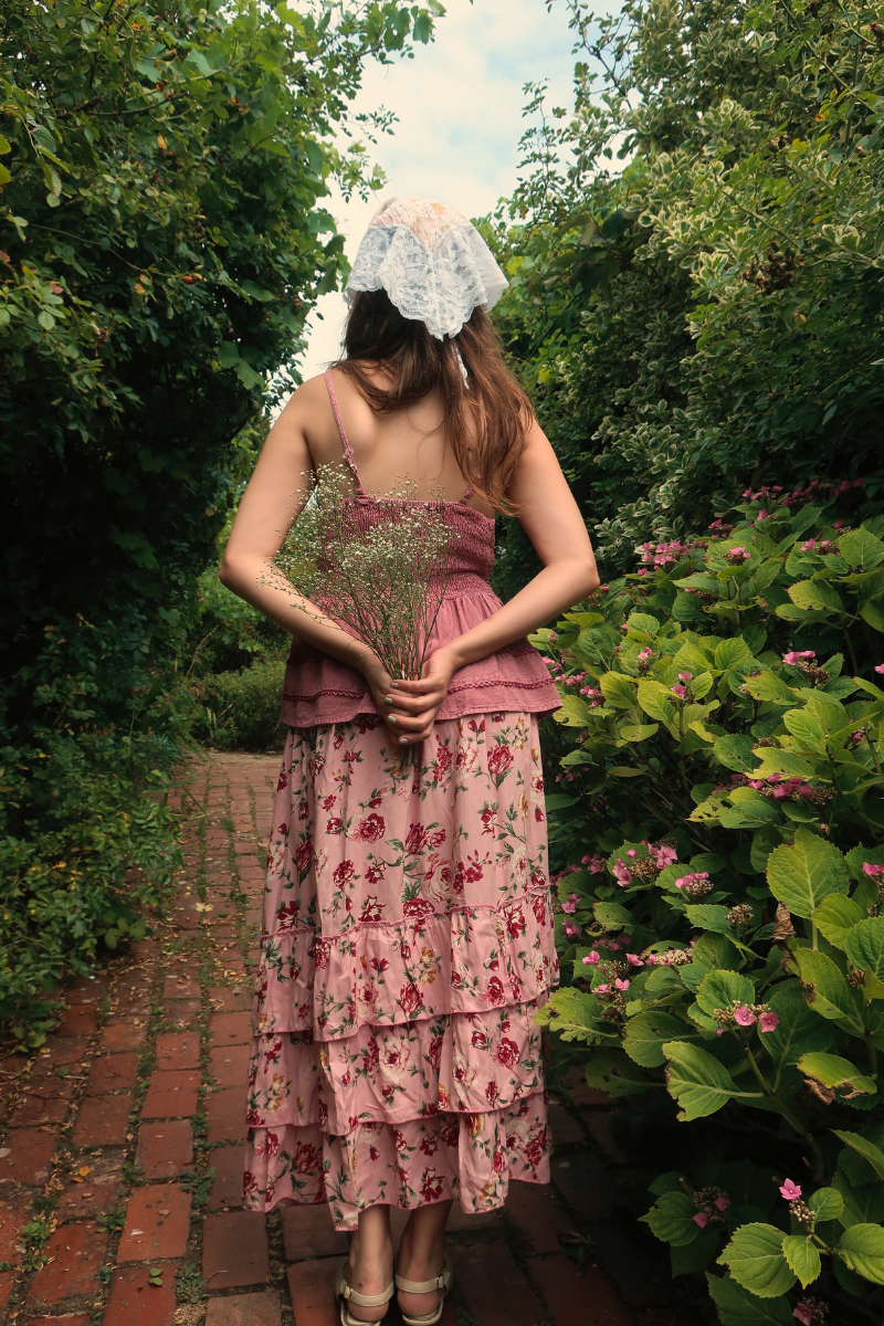 Paloma Ruffle Midi Skirt in Daydream Pink Roses