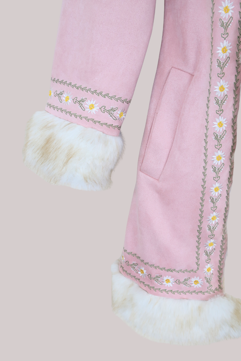 Suki Hooded Embroidered Afghan Coat in Middlemarch Pink