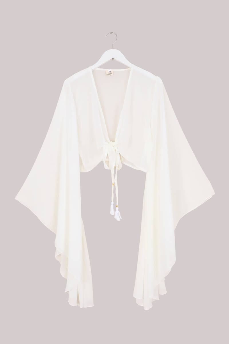 The Madonna Sheer Wrap Top in Cloud White