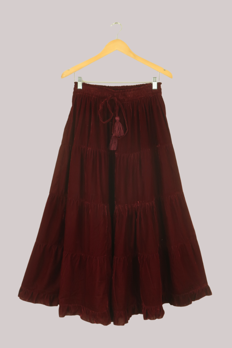 Khroma Venus Maxi Skirt in Cherry Wine Red Velvet
