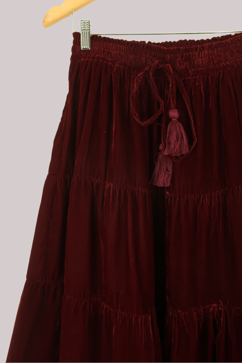 Khroma Venus Maxi Skirt in Cherry Wine Red Velvet