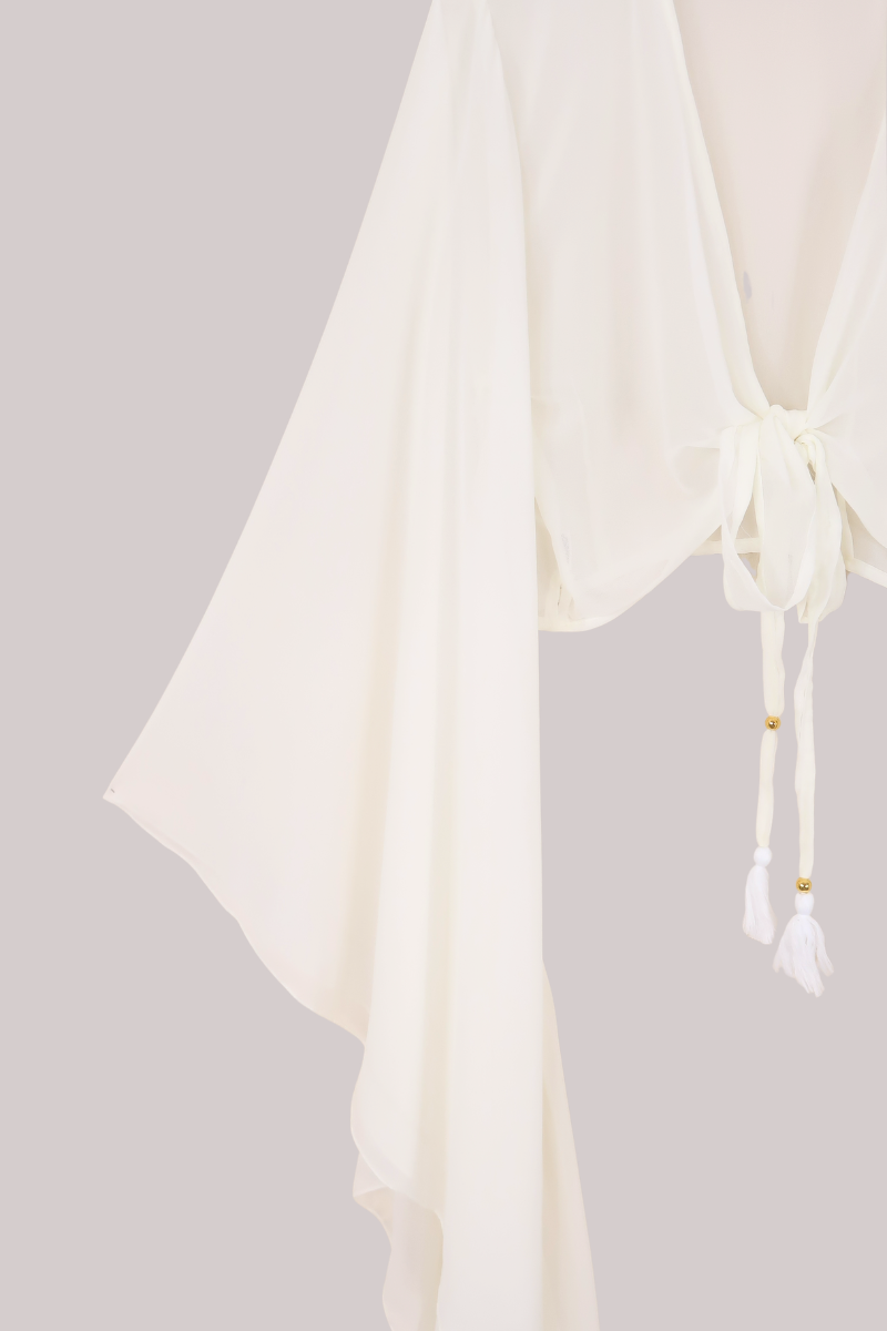 The Madonna Sheer Wrap Top in Cloud White