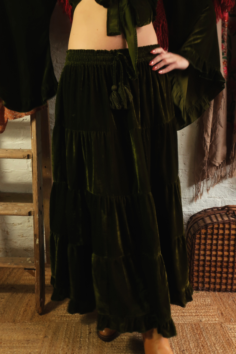 Khroma Venus Maxi Skirt in Ophelia Green Velvet