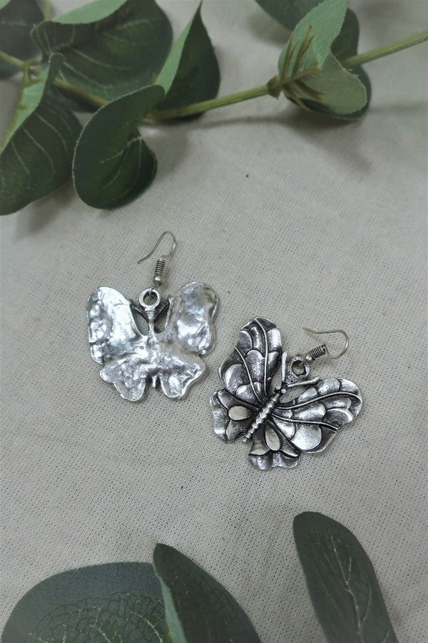 Ornate Butterfly - Silver Plated Zinc Turkish Earrings