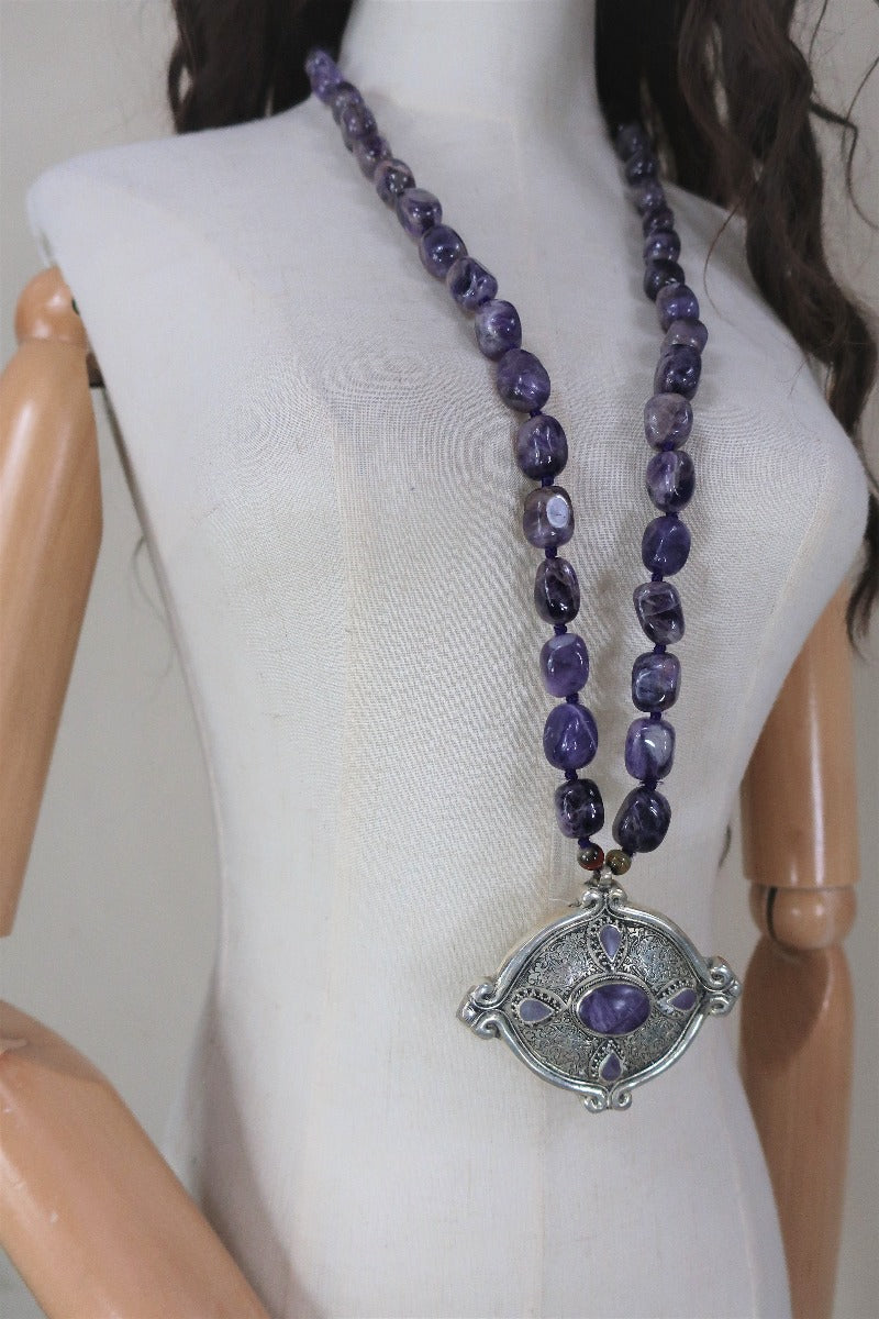 Artemis Amethyst and Silver Plated Amulet