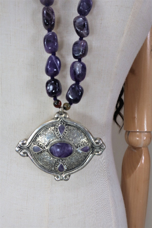 Artemis Amethyst and Silver Plated Amulet