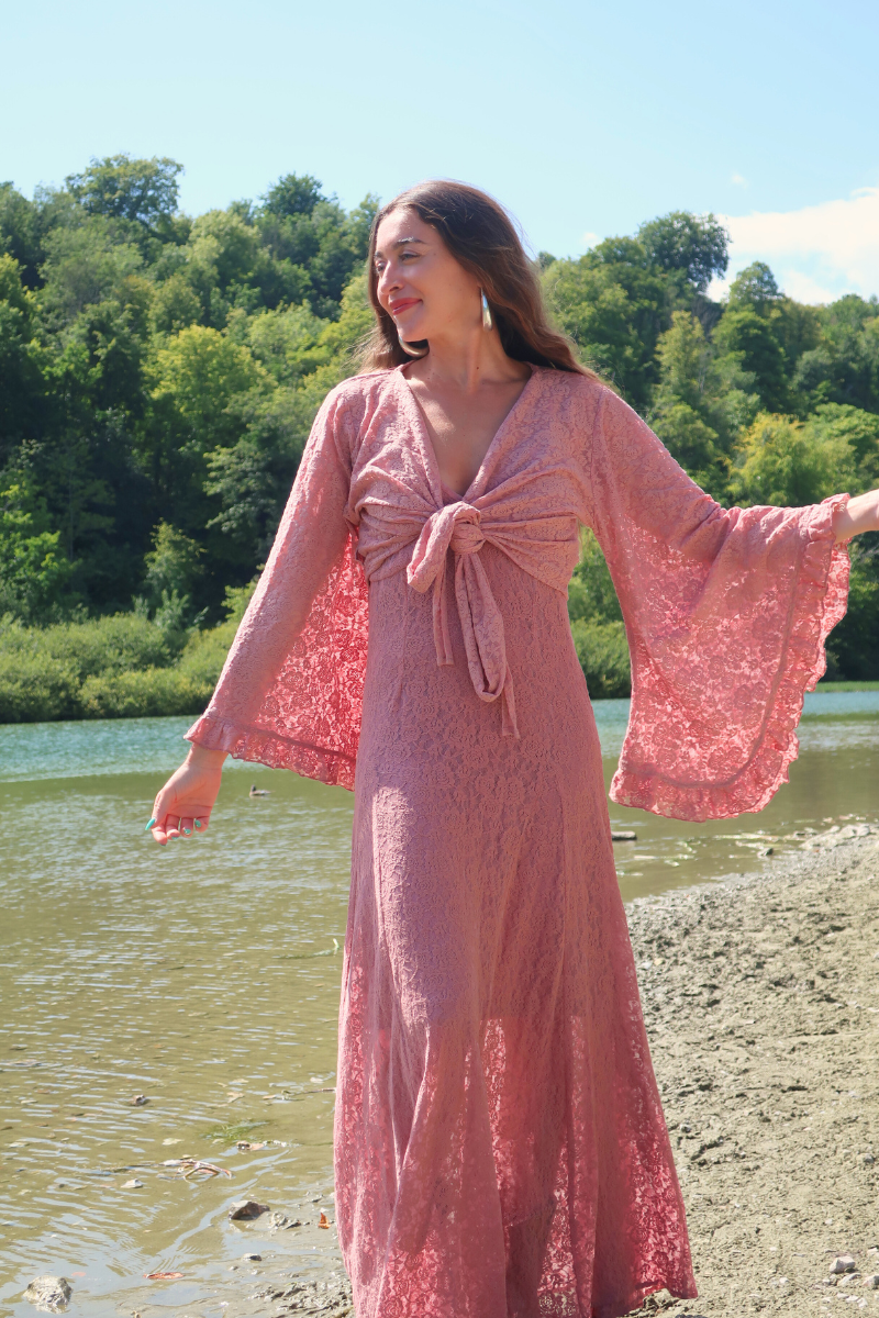 Venus Wrap Top in Fairytale Pink Lace All About Audrey – All