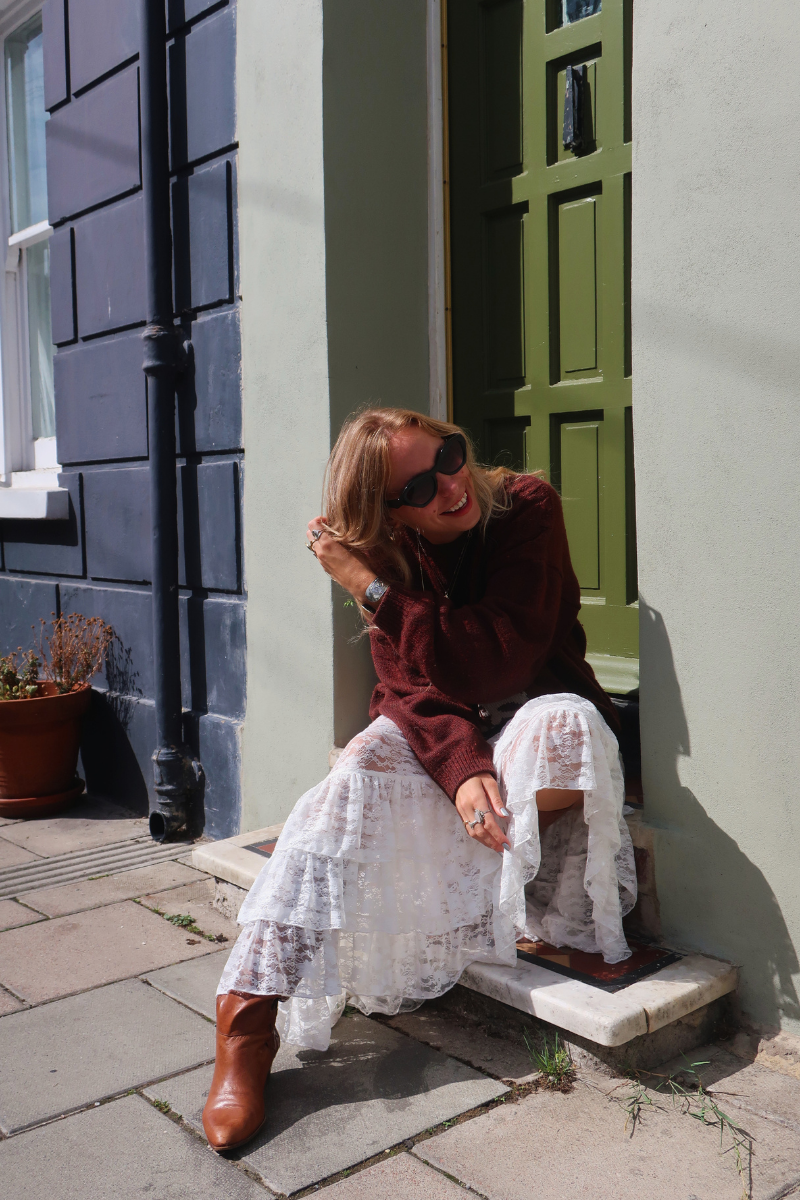 Wendy Maxi Skirt in White Swan Chantilly Lace