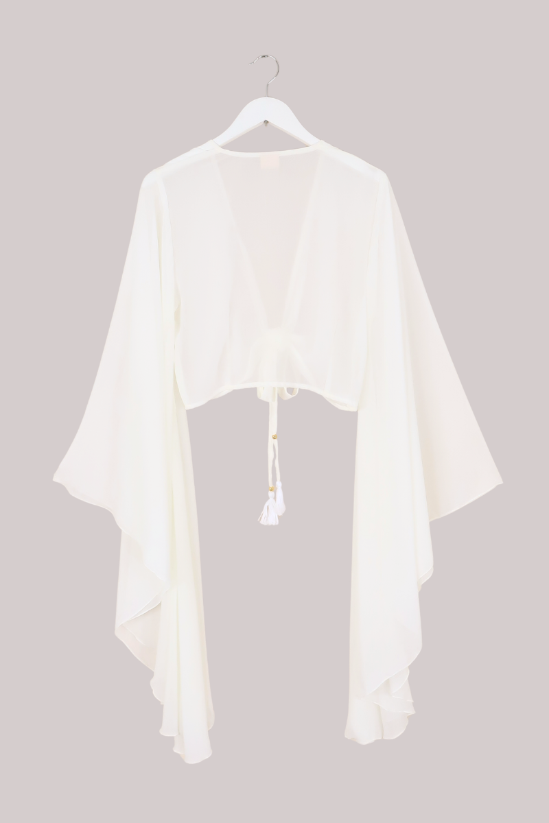 The Madonna Sheer Wrap Top in Cloud White